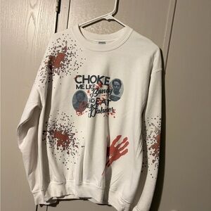 Gildan White and Red Graphic Crewneck Sweater
